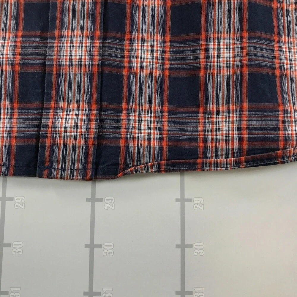 Banana Republic Button Down Shirt Mens Medium Navy Blue Orange Plaid Slim Fit